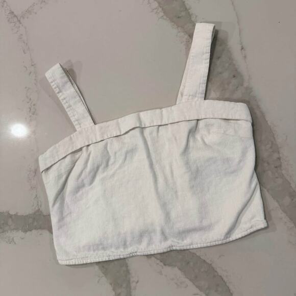 Abercrombie & Fitch Linen Smocked Back Crop Top Women’s Medium Adjustable Straps - Picture 2 of 7